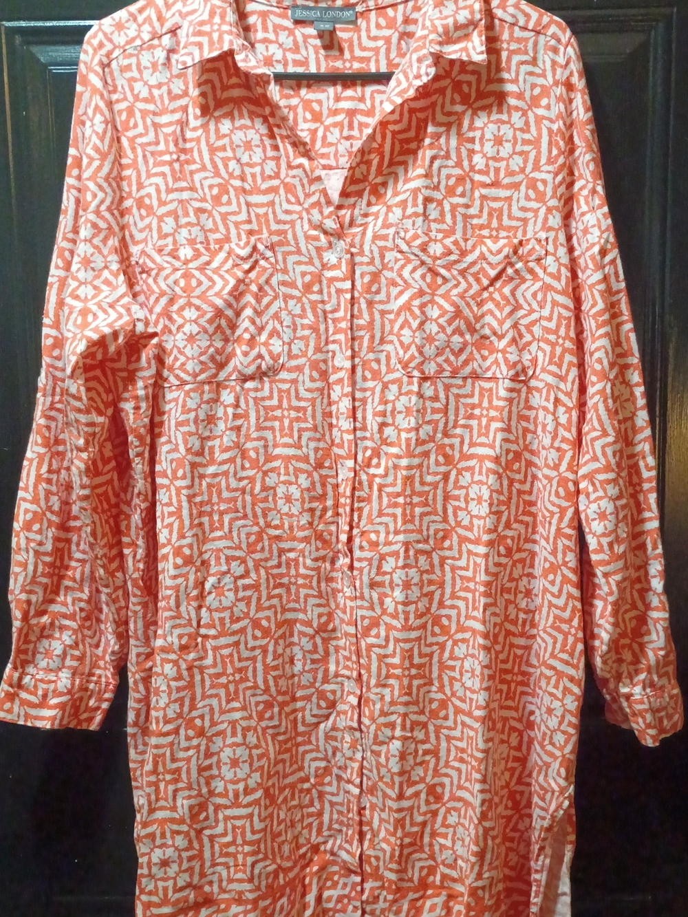 Jessica London Orange and White Long Sleeve Printed Shirt Dress